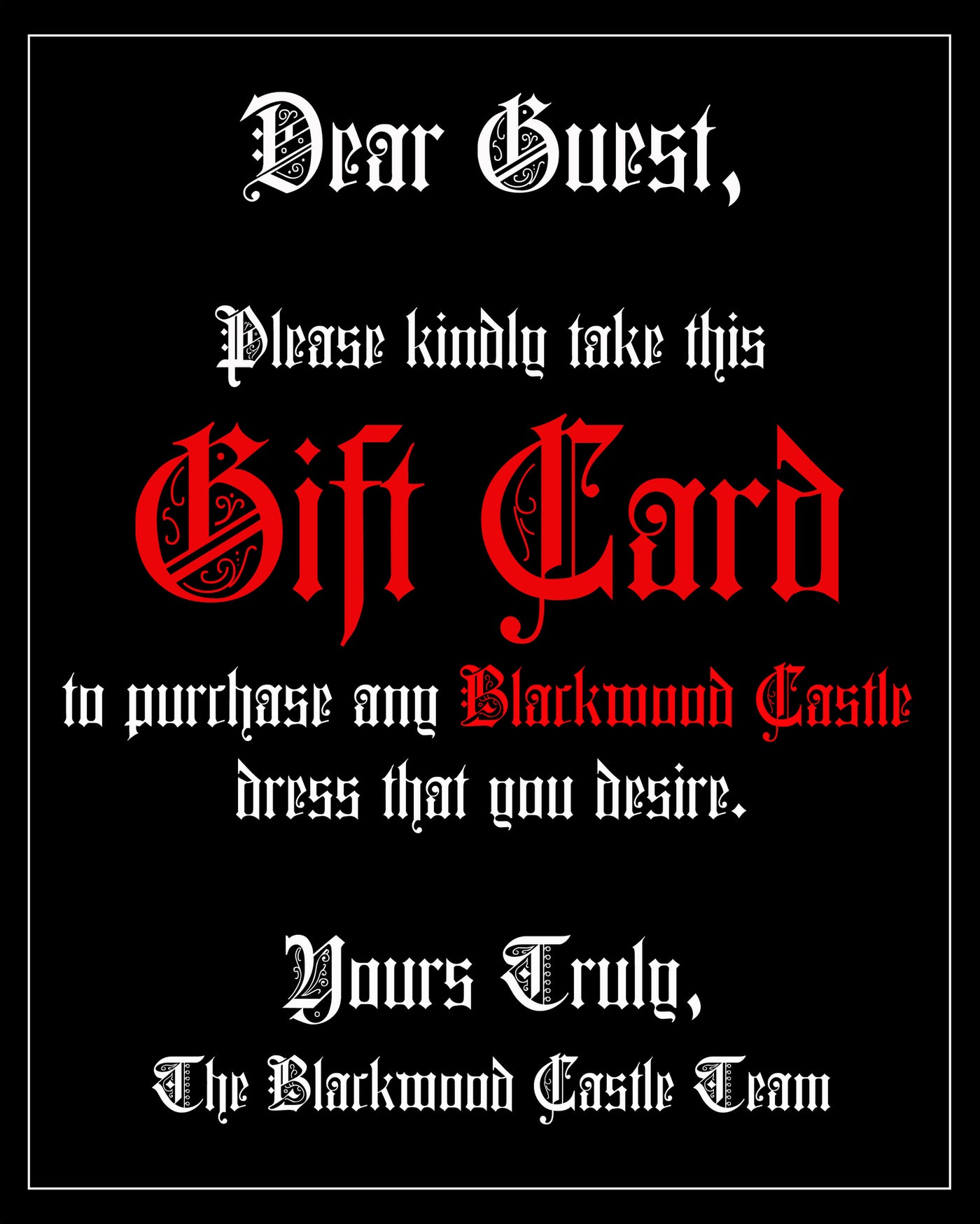 Blackwood Castle Gift Card